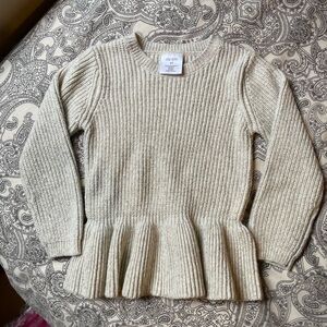 3/$12 okie dokie Cream Ribbed Peplum Crew Sweater